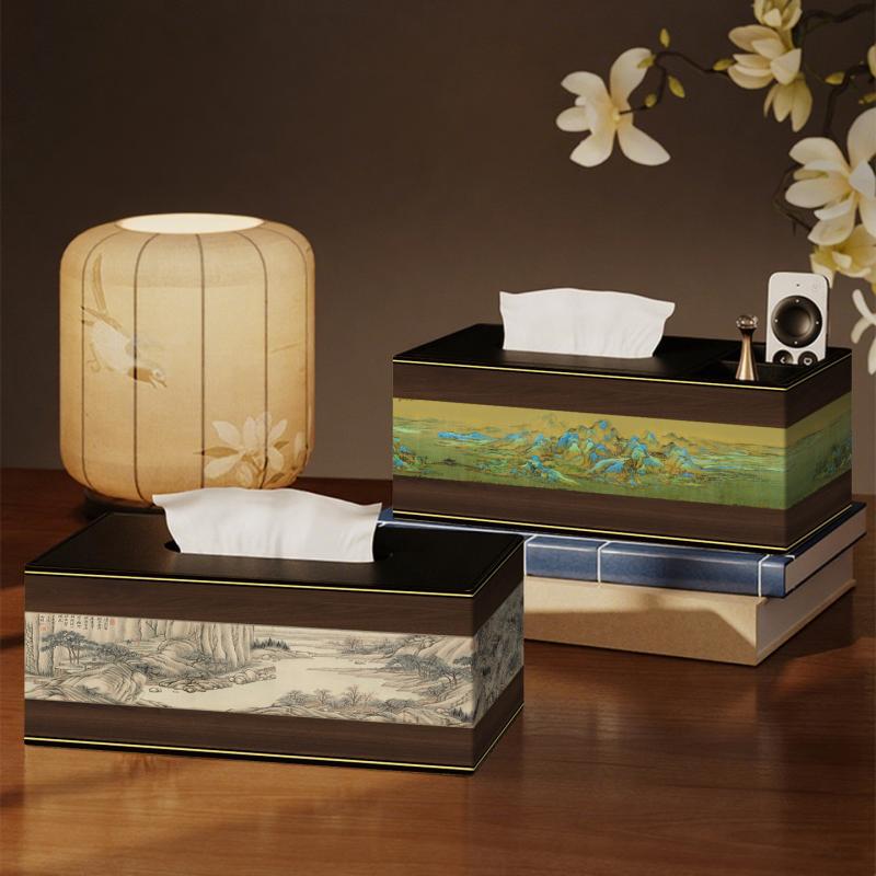 ティッシュボックス おしゃれ インテリア リビング 寝室 ケース 中国風 レザー調 風景 アート 家庭用 ..