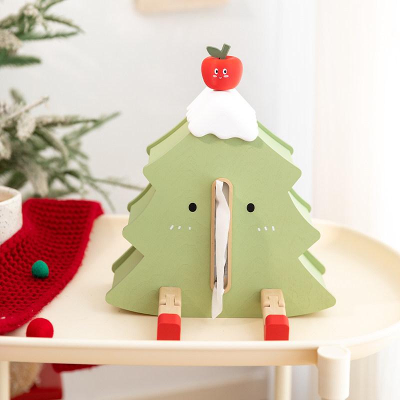 ティッシュボックス おしゃれ インテリア リビング 寝室 ケース 木製 ユニーク 収納 子供部屋 卓上 クリスマス ツリー スマホ スタンド 緑