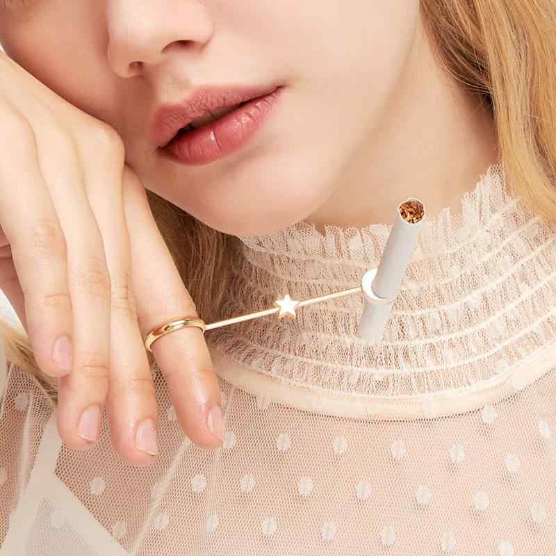指輪 レディース 星月モチーフ ステッキ型 タバコリング 煙草ホルダー おしゃれ ユニーク ドライブ 運転 指 ヤニ汚れ 臭い 黄ばみ対策 ローズゴールド ゴールド シルバー