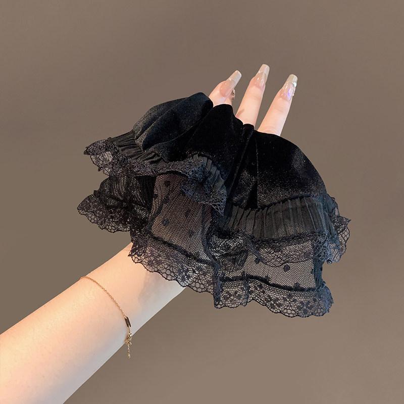 ヘアゴム レディース 黒 ベルベット 宮廷風 レース 髪飾り 高弾性 伸縮性 耐久性 まとめ髪 ポニーテー..