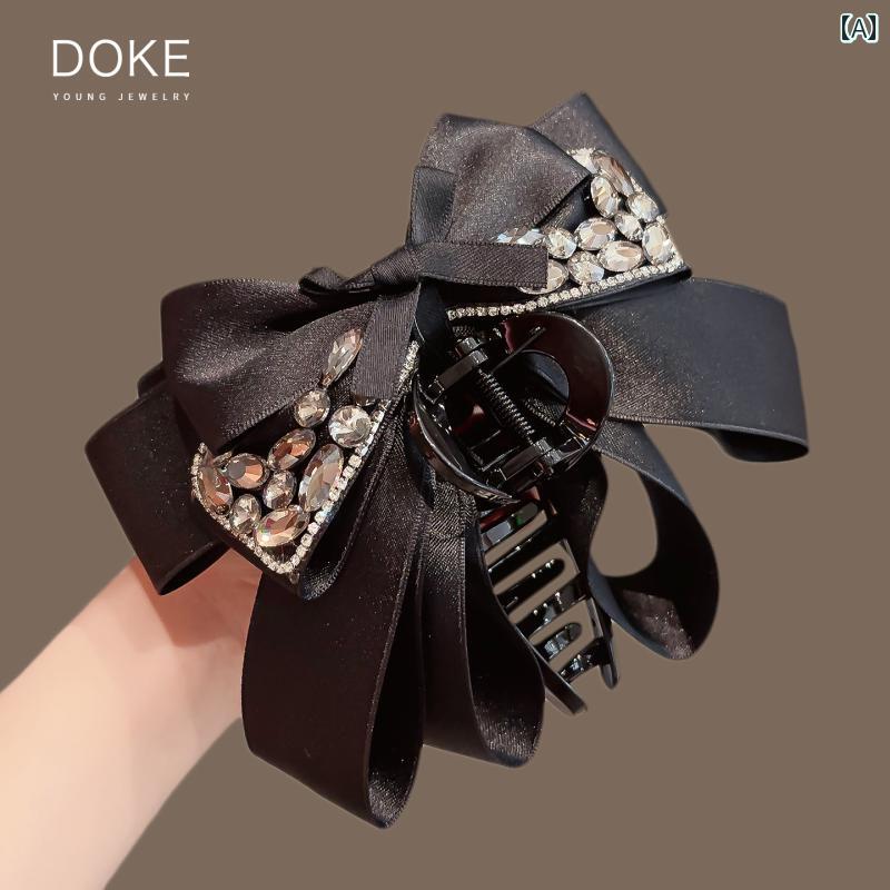 ヘアクリップ レディース リボン 蝶結び ラインストーン サテン バンスクリップ ポニーテール シャーク..