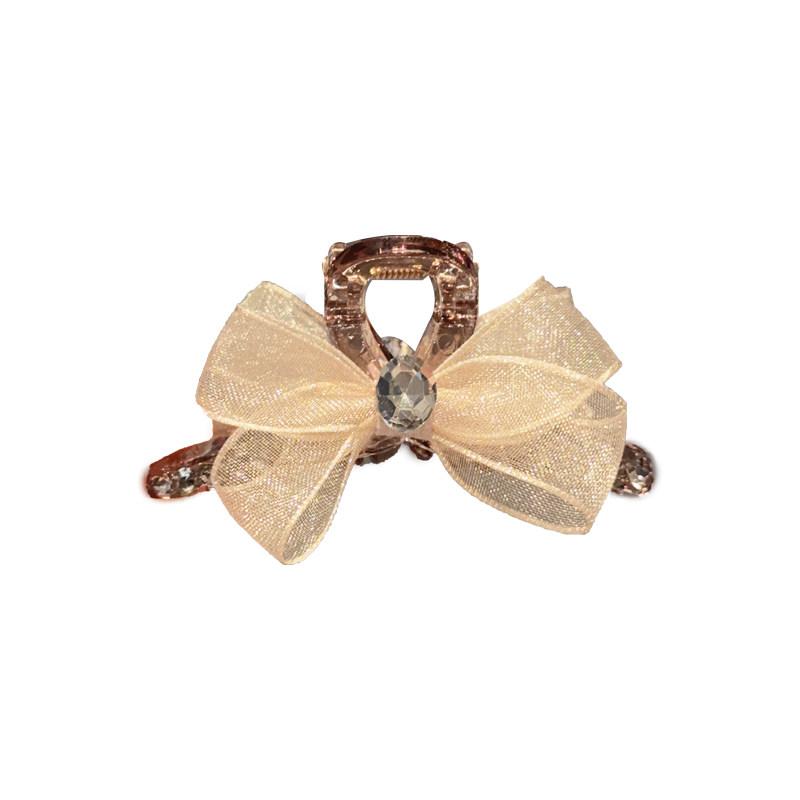 ヘアクリップ レディース 黒 メッシュ リボン ラインストーン ジルコニア バンスクリップ シャーク型 髪留め 上品 エレガント 繊細 フェミニン 普段使い オフィス パーティー 華やか ファッション小物 ミディアム