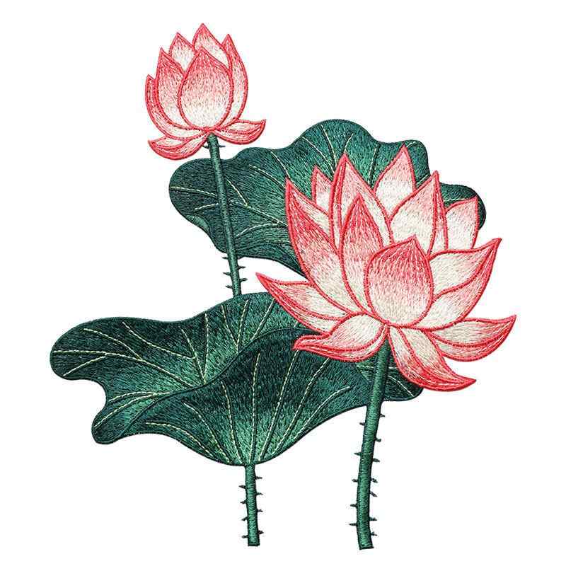 ワッペン 刺繍 チャイナ風 アップリケ 蓮の花 漢服 ドレス デコレーション パッチ 手芸 裁縫 補修 穴隠..