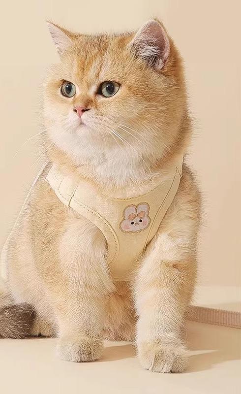 猫 ハーネス リード かわいい 散歩 ベスト型 抜けにくい 脱走防止 負担軽減 うさぎ 刺繍 シンプル セッ..