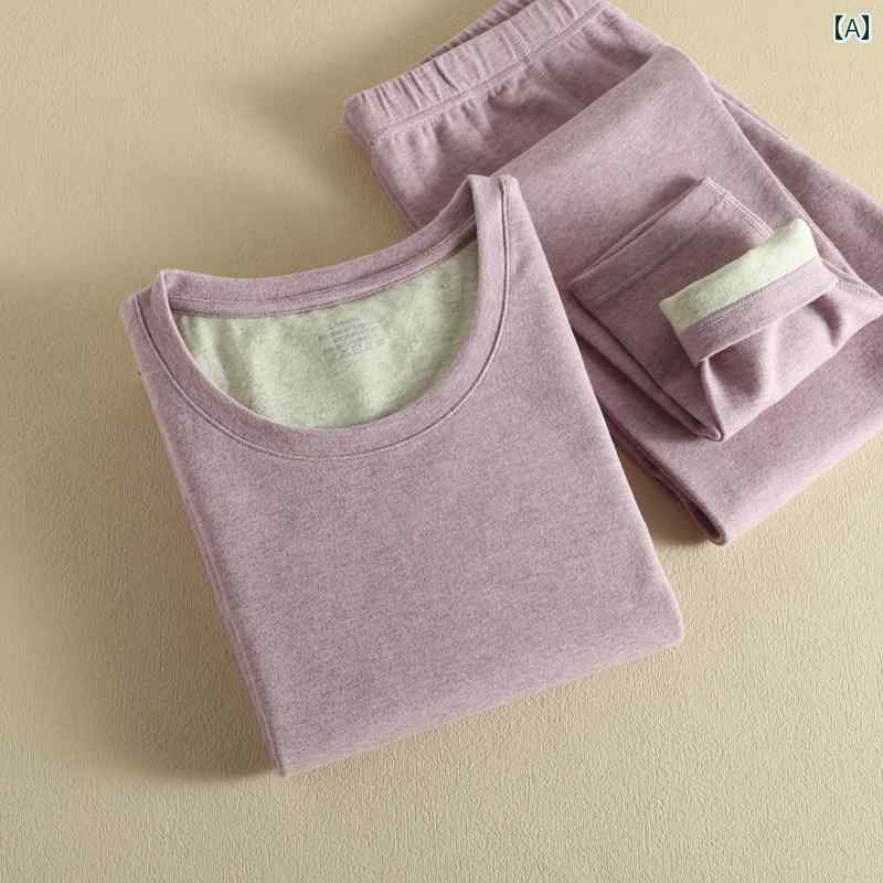 インナー 肌着 レディース 女性用 クルーネック 丸首 長袖 保温 厚手 裏起毛 コットン 綿混 再生繊維 ..