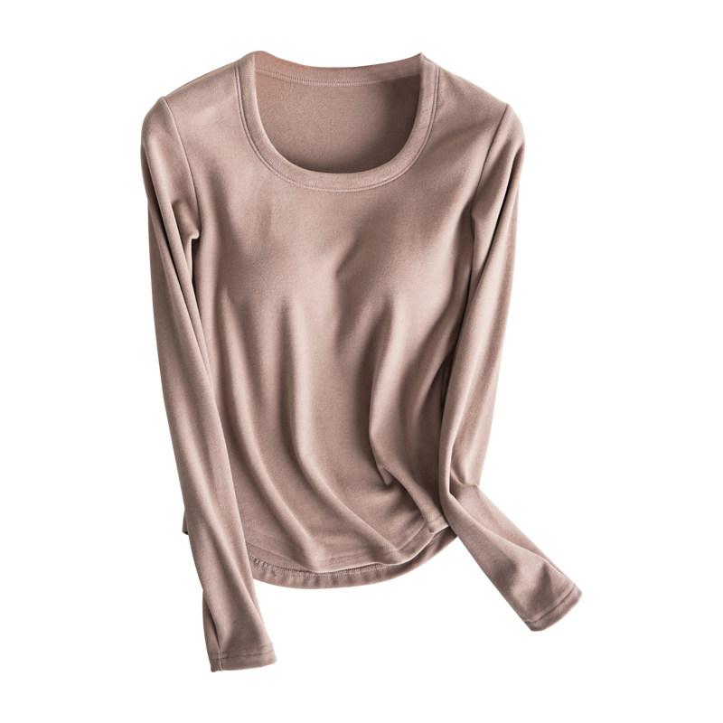 保温インナーシャツ レディース 女性用 吸湿発熱 カップ付き ブラいらず Uネック 長袖 裏起毛 あったか..