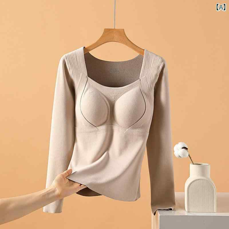 インナーシャツ レディース グラフェン 保温肌着 トップス カップ付き シームレス 裏起毛 厚手 発熱 長..