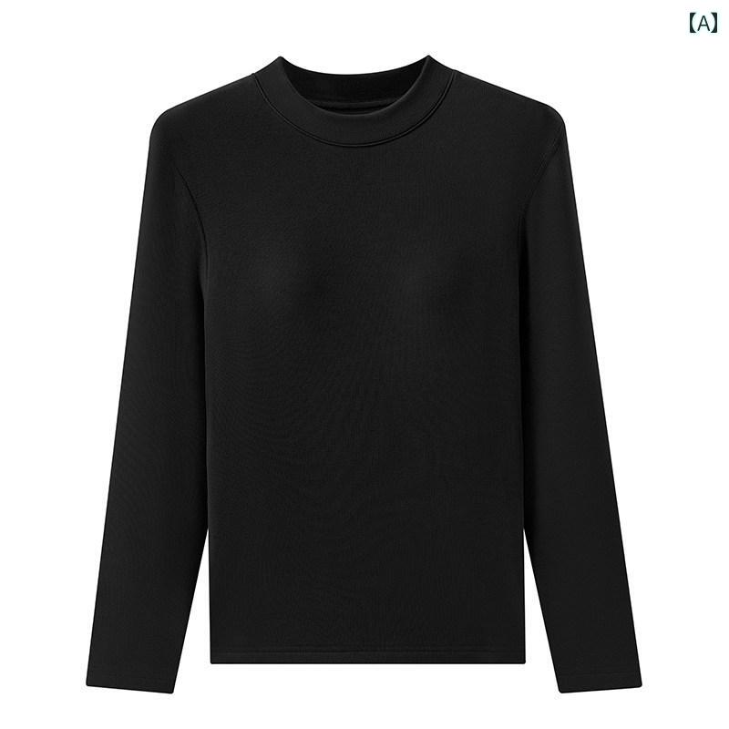 トップス レディース 丸首 長袖 裏起毛 厚手 カップ付き スリムフィット 保温 インナー 通勤 普段使い ..