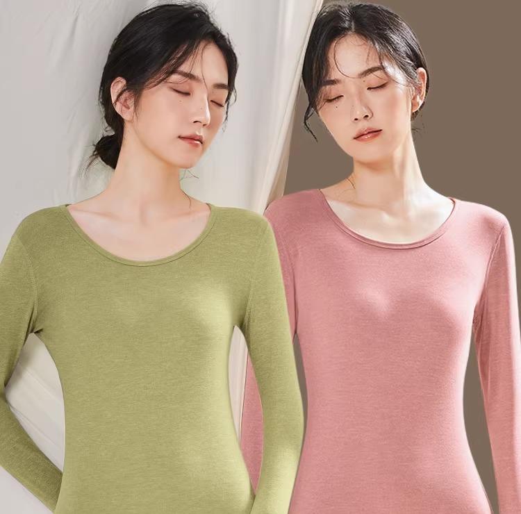 保温インナー レディース 冬 発熱 保温 あったか 厚手 裏起毛 両面起毛 長袖 クルーネック 丸首 スリム..