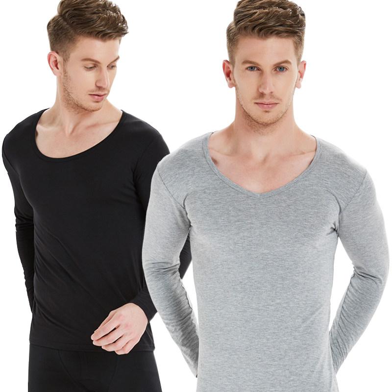 インナー メンズ 長袖 綿 コットン 薄手 保温 暖かい クルーネック Vネック ローネック カットソー ト..