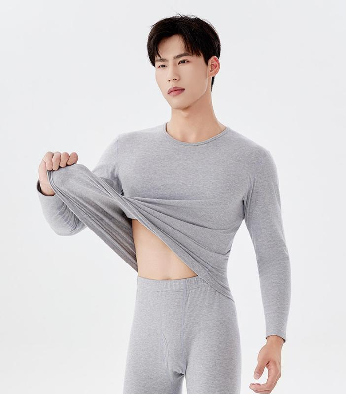 インナーウェア メンズ 秋冬 薄手起毛 保温 コットン 上下セット エジプト長繊維綿 あったか 普段使い ルームウェア 丸首 長袖長ズボン ストレッチ シンプル 無地