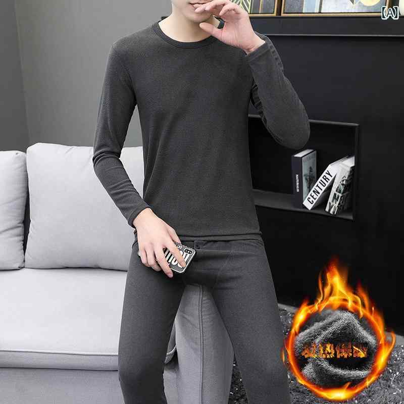 インナー メンズ 発熱保温 裏起毛 厚手 あったか 肌着 シームレス クルーネック 長袖 Tシャツ トップス..