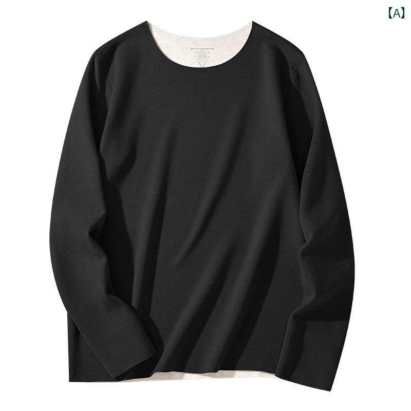 Short Sleeves - インナー メンズ 男性用 保温 あったか ウール シームレス 長袖 クルーネック Tシャツ トップス 肌着 秋冬 スリムフィット ストレッチ 快適