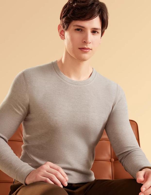 長袖Tシャツ メンズ 男性用 蚕 徳絨 ウール 発熱 保温 あったか 肌着 インナー ソフト ストレッチ 厚手 防寒 丸首 普段使い 秋冬