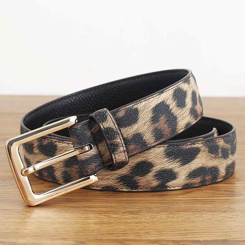 ベルト レディース 女性用 本革 牛革 レザー ヒョウ柄 ピンバックル デニム ジーンズ カジュアル おしゃれ 普段使い ファッション小物 服飾雑貨 丈夫 しなやか