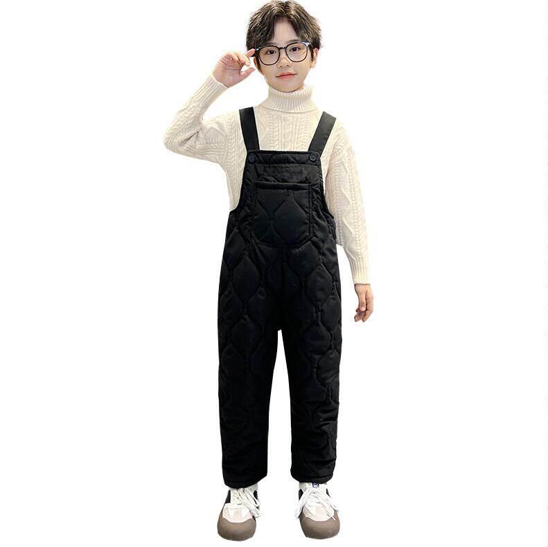 オーバーオール キッズ 男の子 女の子 サロペット 中綿入り 厚手 暖かい 保温 防寒 秋冬 カジュアル 普段使い 長ズボン ポリエステル 黒 カーキ