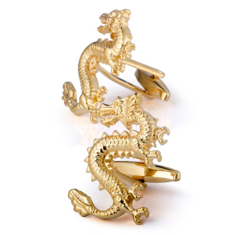 カフス メンズ 龍図案 ドラゴンモチーフ 金メッキ 銅製 色褪せにくい フォーマル ビジネス スーツ 結婚式 正装 ゴールド シルバー ブルー