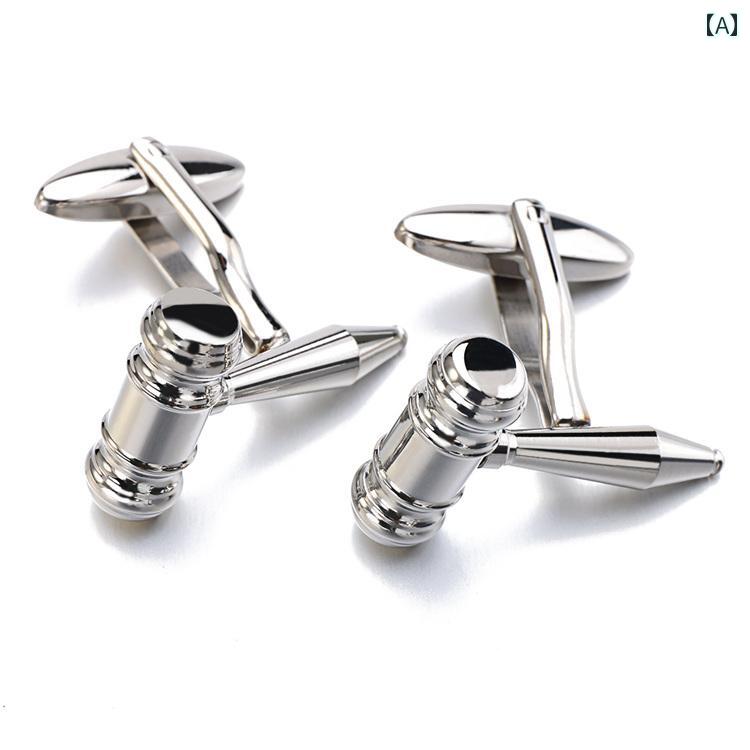 カフスボタン メンズ ステンレス フレンチカフス ハンマーモチーフ カフリンクス ビジネス シャツ用 フ..