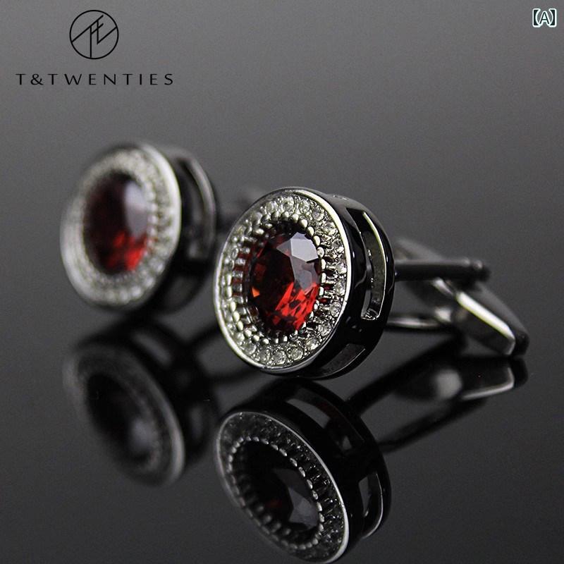 カフスボタン メンズ ピジョンブラッドレッド 赤 魅力的 ライトラグジュアリー おしゃれ 上品 結婚式 ..