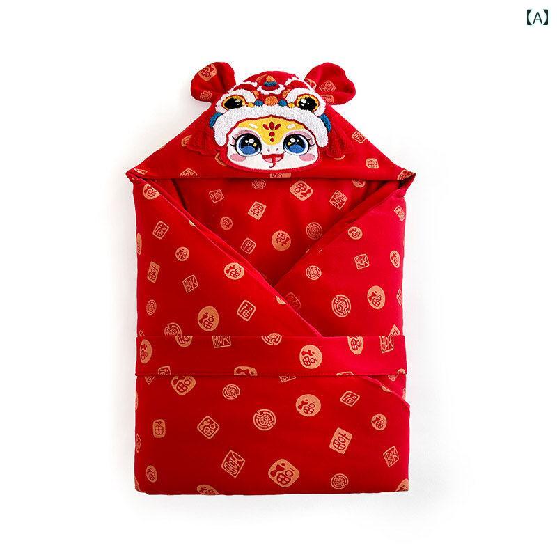 おくるみ ベビー 男の子 女の子 新生児 アフガン 巳年 出産祝い 秋冬 冬 防寒 赤 レッド コットン 綿 ..