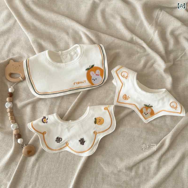 スタイ ベビー 男の子 女の子 綿 コットン 韓国 刺繍 防水 よだれかけ 赤ちゃん 乳幼児 離乳食 お食事エプロン 食事用ビブ 出産祝い ギフト いちごうさぎ クマ ハート くるま柄