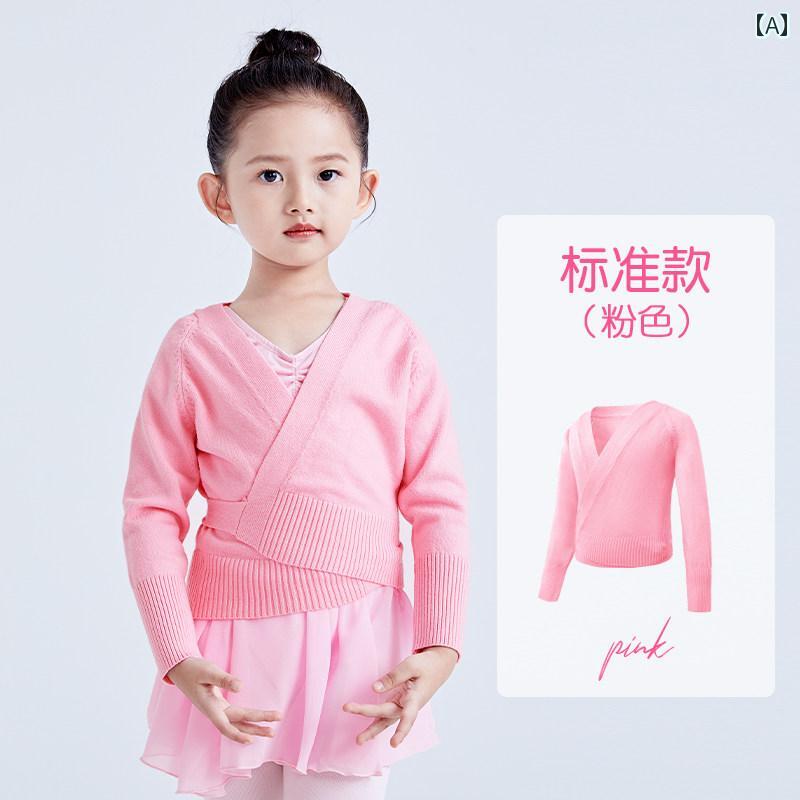 カーディガン 子供 女の子 ダンス バレエ ニット セーター 長袖 開襟 練習着 ウォームアップウェア アウター ショール ボレロ 秋冬 ピンク ブラック ホワイト サイズ豊富