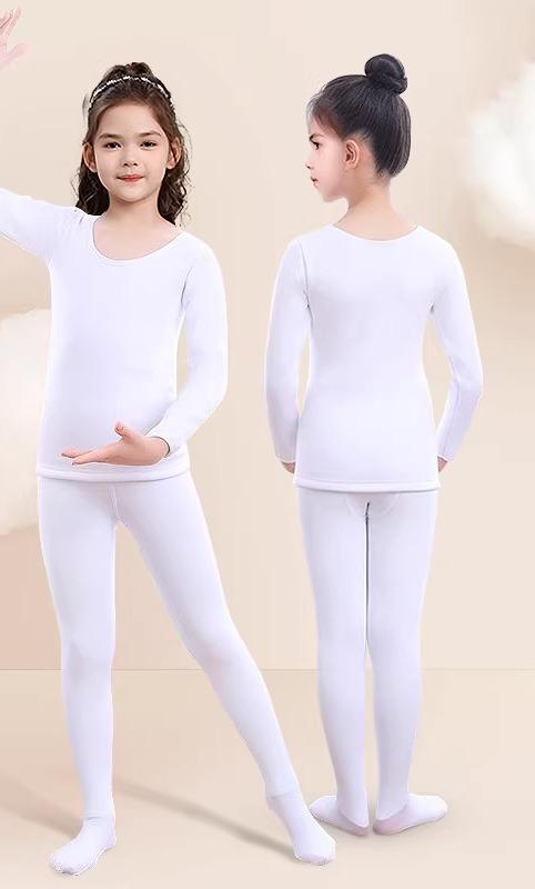 キッズ 女の子 ダンス インナー 裏起毛 秋冬 暖か 防寒 長袖 タイトフィット ストレッチ 練習着 バレエ 体操 カットソー トップス ホワイト