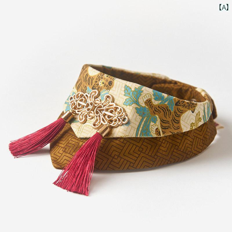 犬猫用 スタイ よだれかけ ビブ バンダナ 首輪 三角巾 中国風 ネオチャイニーズ 綿 コットン かわいい おしゃれ 茶 赤 青 Woololo