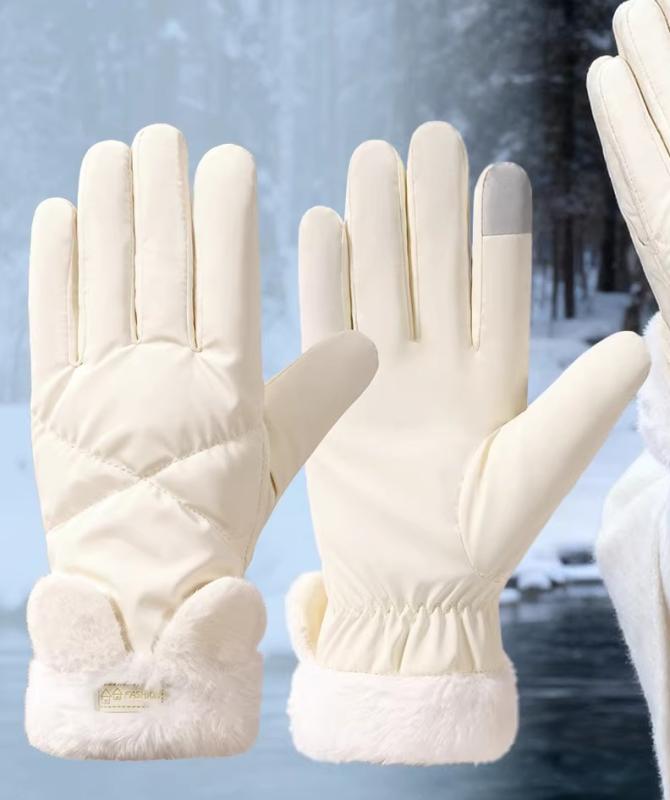 手袋 レディース 冬 裏起毛 厚手 防水 防寒 防風 タッチパネル対応 5本指 通勤 サイクリング バイク 運転 保温 快適 柔らか ポリエステル 無地 ベージュ 黒 ピンク