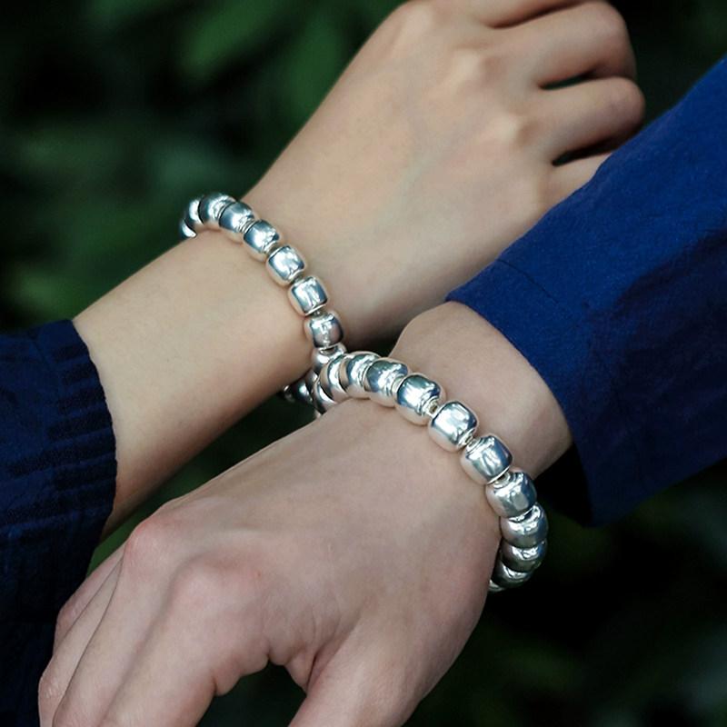 飾品 メンズ レディース シルバー999 無垢 シルバー ブレスレット プレーン 丸玉 無相円珠 オールドタ..