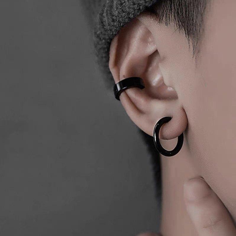 イヤーカフ メンズ レディース ノンホール 穴不要 片耳用 両耳セット トレンド 個性的 スタイリッシュ イヤリング ピアス風 ステンレス ブラック シルバー(4.0)