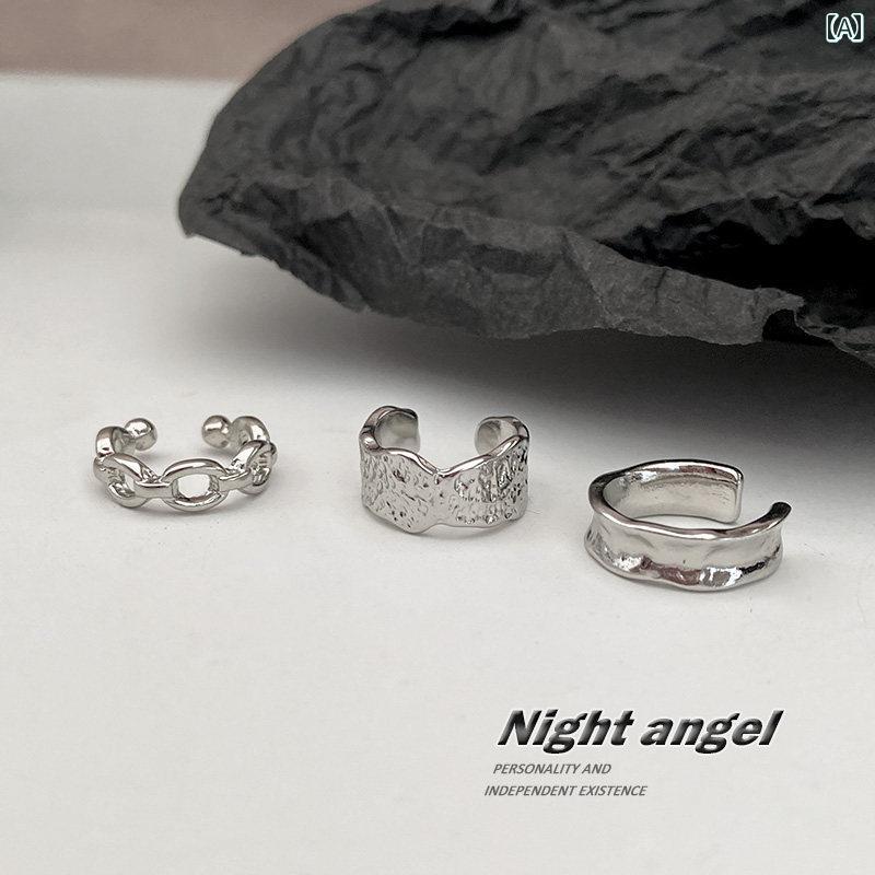 イヤーカフ メンズ レディース パンク ロック ヒップホップ ストリート クール 個性的 溶岩 凹凸質感 ..