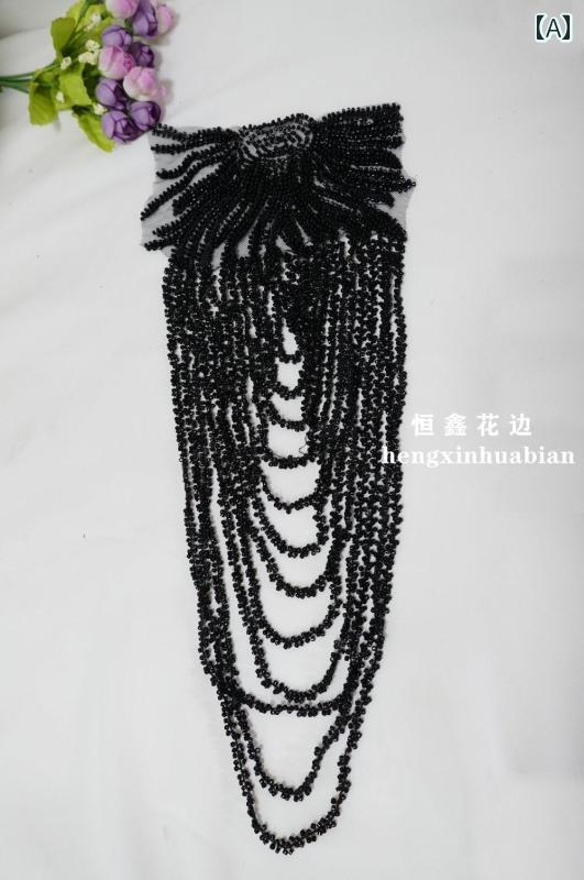 ファッション小物 肩章 エポレット 豪華 全面ビーズ刺繍 フリンジ フラワーアップリケ 礼服 パーティー..