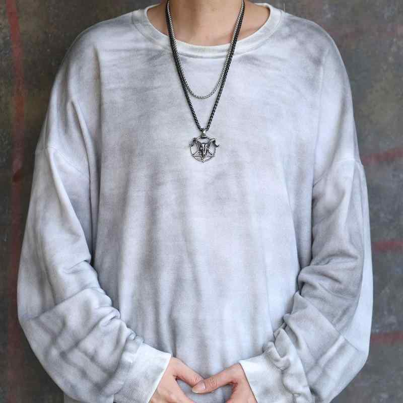 ネックレス メンズ ダーク ゴシック 羊 スカル サタン 逆六芒星 個性的 チタン ステンレス ペンダント パンクロック ストリート系 アクセサリー スネークチェーン シルバー ブラック