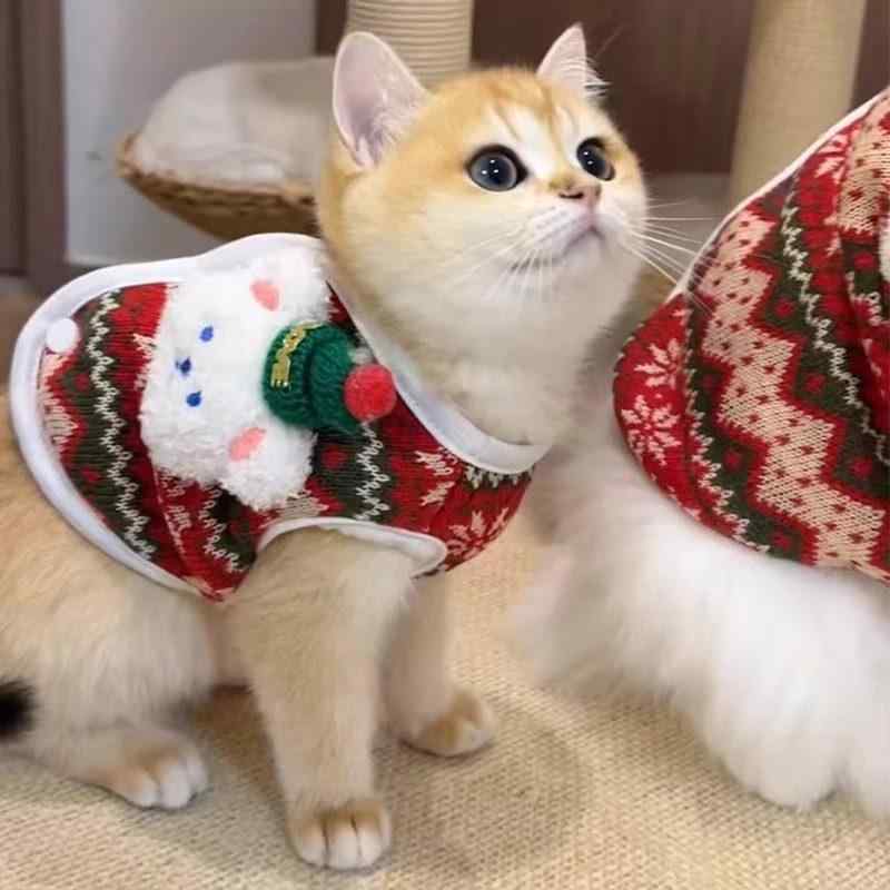 猫服 子猫 小型犬 クリスマス ベア ベスト ポリエステル裏起毛 保温 防寒 かわいい ペットウェア 普段..