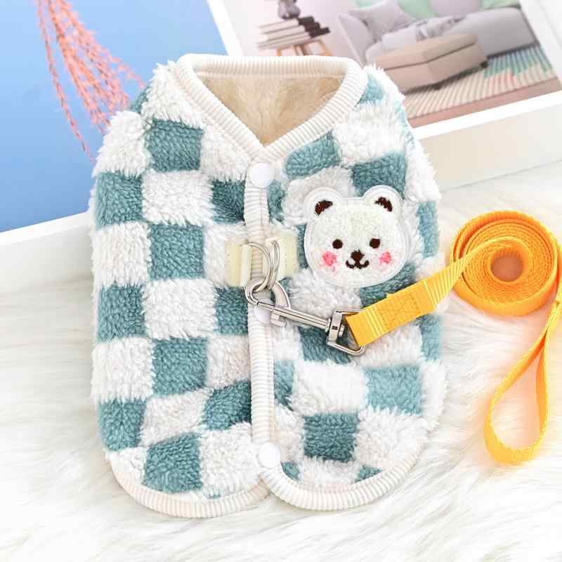 ペットウェア 犬 猫 小型犬 子犬 ベスト トップス 洋服 コットン 綿 サンゴフリース 裏起毛 防寒 保温 暖かい ハーネス一体型 ビションフリーゼ シュナウザー トイプードル 黄 ブラウン ブルー 秋冬