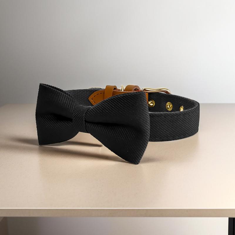 ペット 首輪 犬用 中小型 無地 シンプル リボン ボウタイ 迷子防止 おしゃれ かわいい お散歩 普段使い 軽量 丈夫 ソフト チョーカー ネックバンド アクセサリー 赤 黒