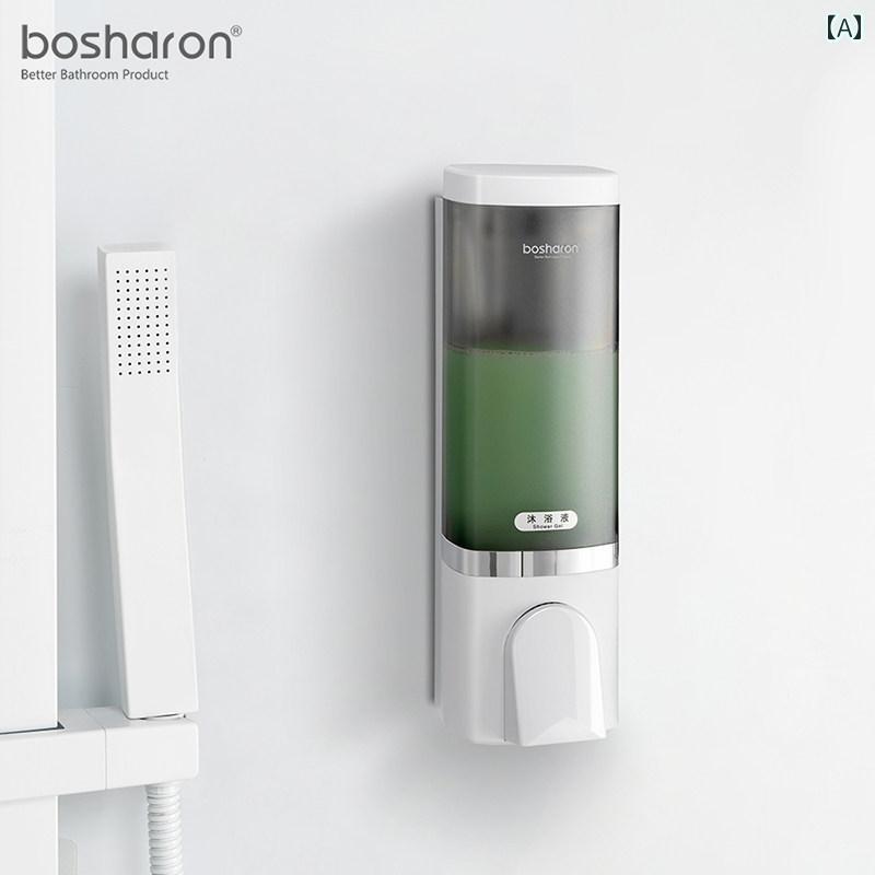 ディスペンサー 壁掛け式 プッシュ式 ソープ ハンドソープ シャンプー ボディソープ 詰め替えボトル 浴..