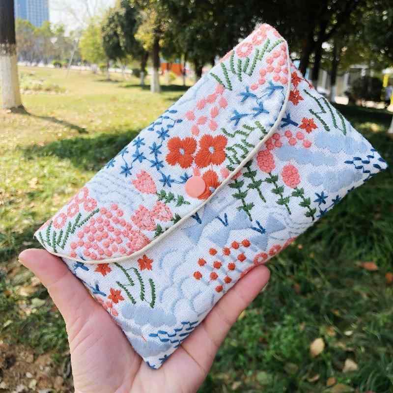 財布 メンズ レディース 布製 ハンドメイド 長財布 ウォレット お札入れ 大容量 コインケース 綿麻 刺繡 コンパクト クラッチ ポーチ 通勤 普段使い ソフト スナップボタン開閉