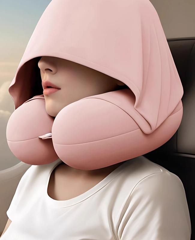 枕 メンズ レディース U字 フード付き ネックピロー 接触冷感 低反発 首サポート 伸縮折りたたみ 通気性 軽量コンパクト 再生繊維 携帯用 旅行 飛行機 新幹線 ドライブ オフィス 昼寝 春夏 ダークグレー ストーングリーン ライトブルー