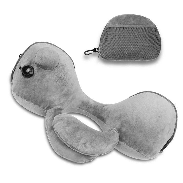 ネックピロー メンズ レディース プッシュ式 空気注入式 U字型 首サポート 頚椎クッション 飛行機 新幹..