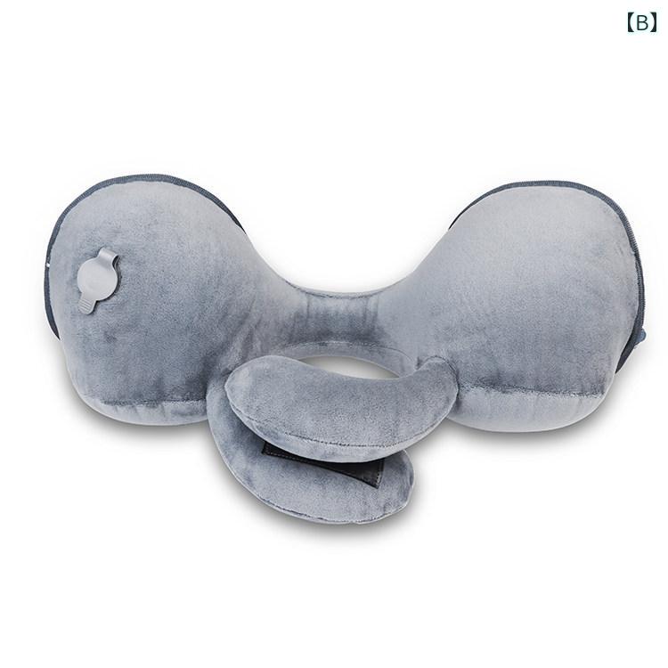 ネックピロー メンズ レディース プッシュ式 空気注入式 U字型 首サポート 頚椎クッション 飛行機 新幹線 旅行 出張 オフィス 休憩 仮眠 携帯用 コンパクト ピンク系 ソフト 快適 人間工学に基づいた設計