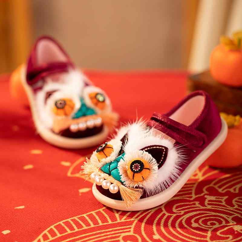 シューズ キッズ 男の子 女の子 虎柄 虎モチーフ 布シューズ 中国風 チャイナ風 ハンドメイド 漢服 民..