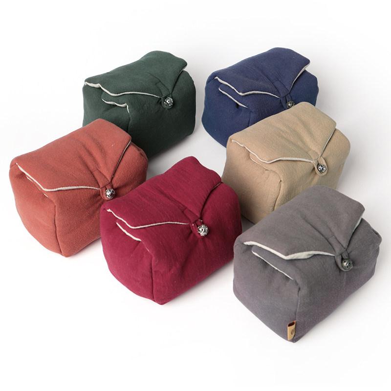 茶器収納ポーチ 和風 綿麻製 無地 厚手 旅行 アウトドア 携帯 ポータブル 急須 茶碗2客セット用 茶道具 ケース バッグ 紫砂急須対応 オレンジ ベージュ カーキ