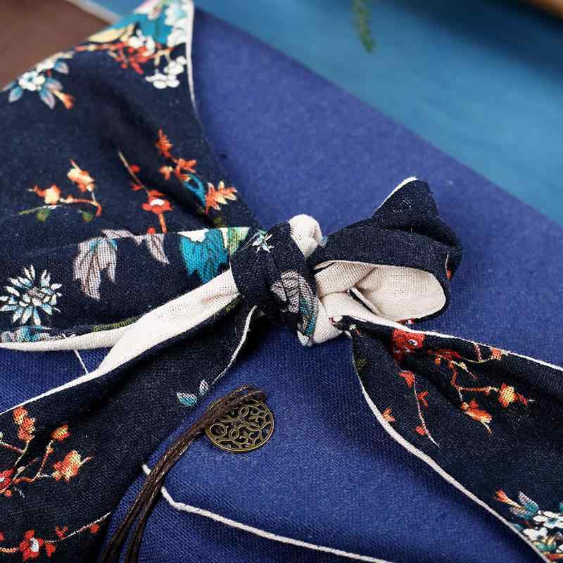 茶器収納ケース レトロ調 綿麻 厚手 1ポット6カップ用 持ち運び 携帯 保護 トラベル アウトドア ピクニ..