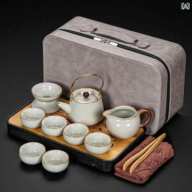 茶器セット 汝窯 功夫茶器 旅行用 ポータブル 収納ケース 茶盤 茶杯 急須 湯呑み アウトドア 携帯 陶器..