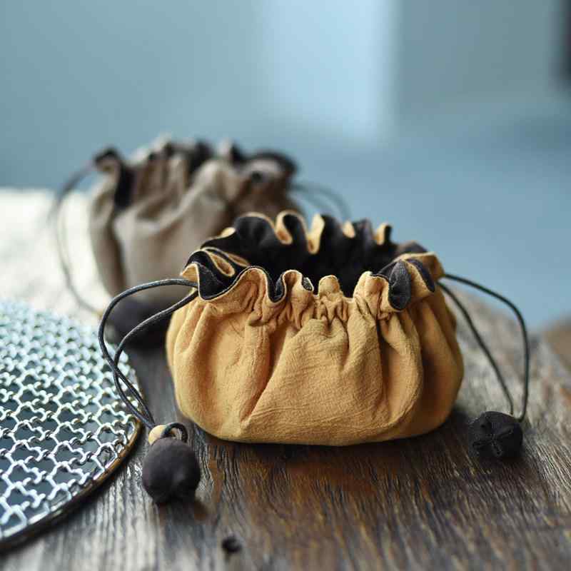 巾着袋 厚手 布製 大容量 収納ポーチ 骨董品 アンティーク 貴重品 ジュエリー アクセサリー ティーカッ..