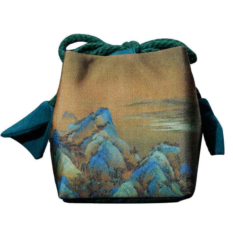 巾着袋 厚手 綿麻 名画 旅行用 茶器 文玩 小物入れ 整理袋 トラベルポーチ 携帯用 布製 コットンリネン..