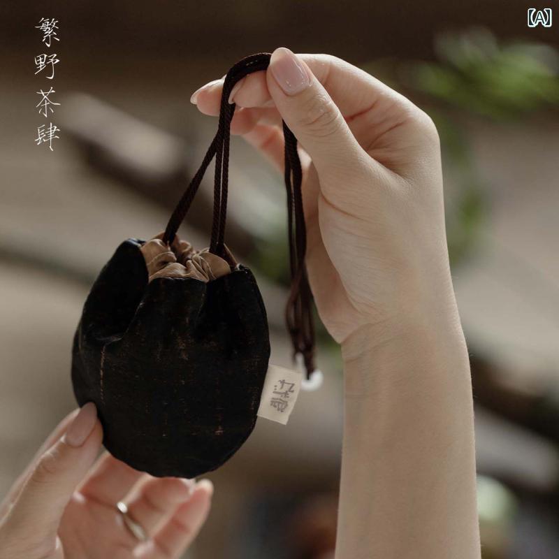 茶器収納袋 香雲紗 厚手 ダークカラー アウトドア 家庭用 携帯用 ポータブル 茶道具 ティーカップ 来客..