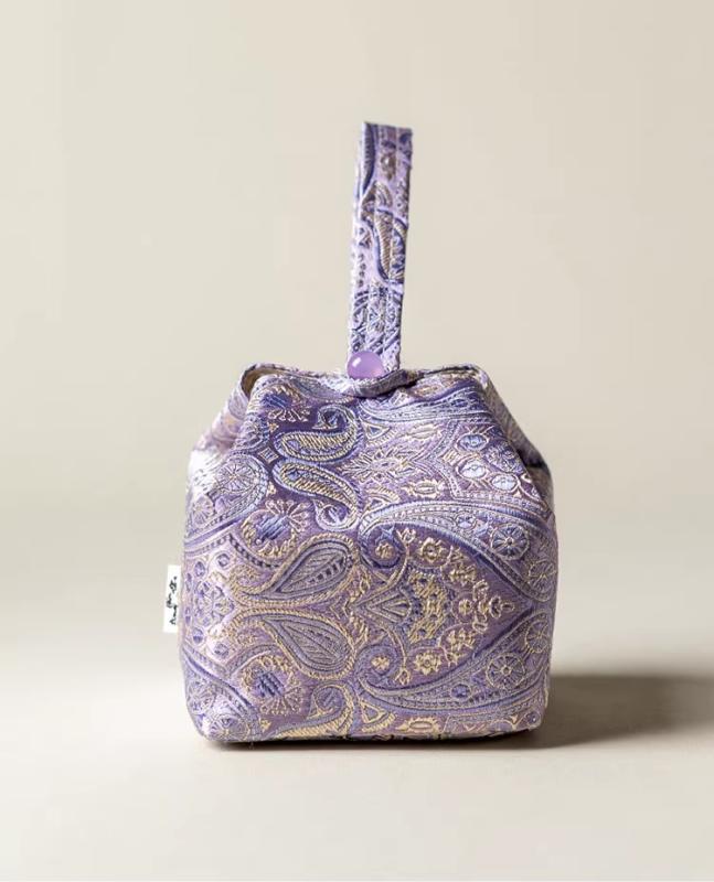 巾着袋 アウトドア 家庭用 旅行用 携帯用 茶器収納 茶道用 中華風 オリエンタル 織錦 布製 ファブリッ..